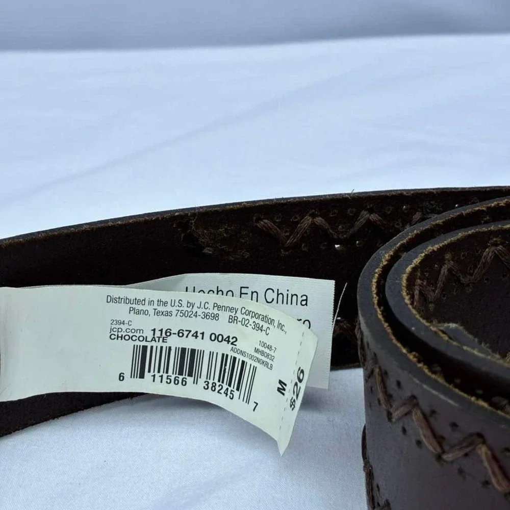 JCPenney Mens Chocolate Brown Genuine Leather Whipstitch Western Belt Size M